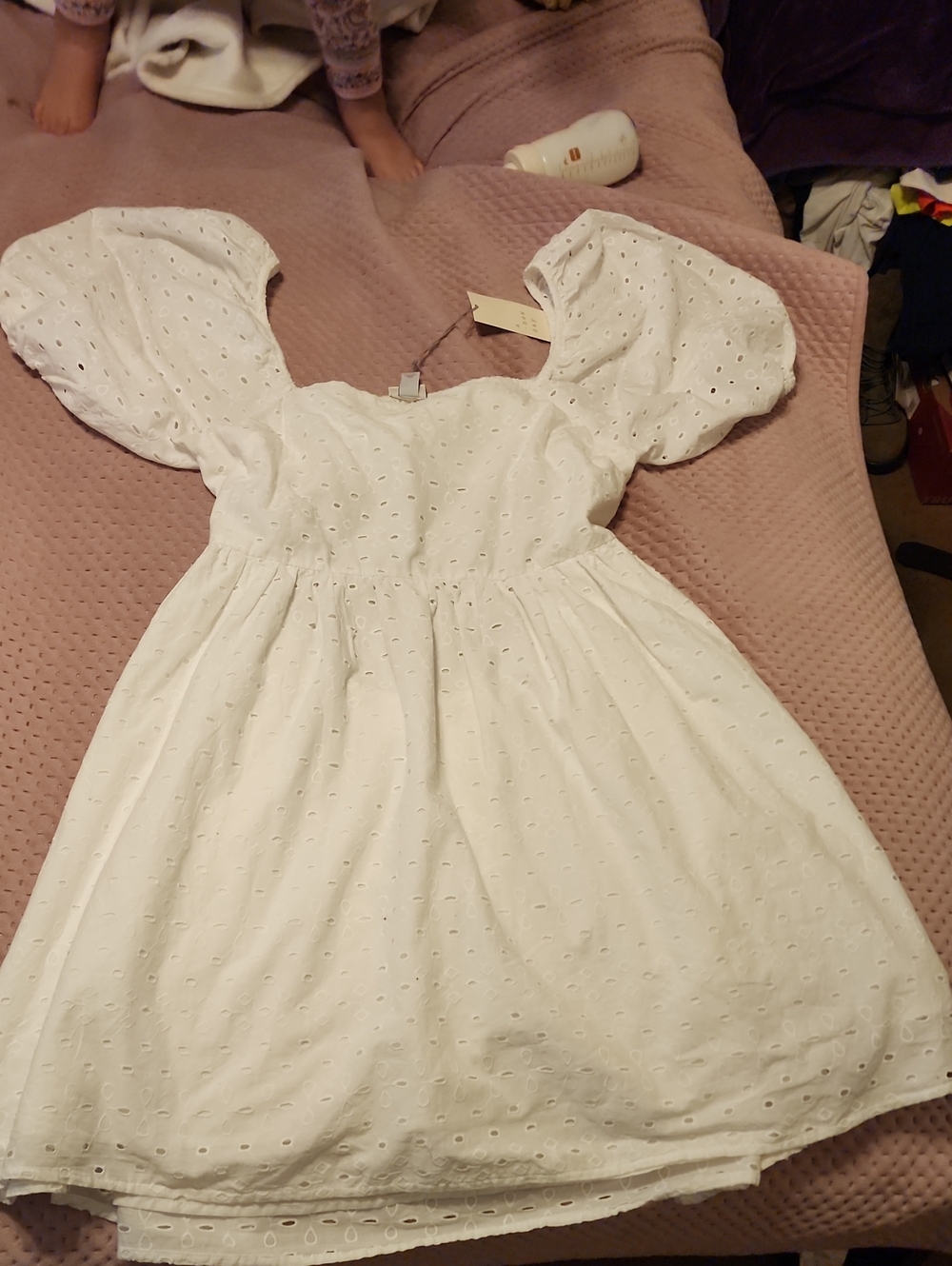 a new day White Eyelet Puff-Sleeve Dress for Kids